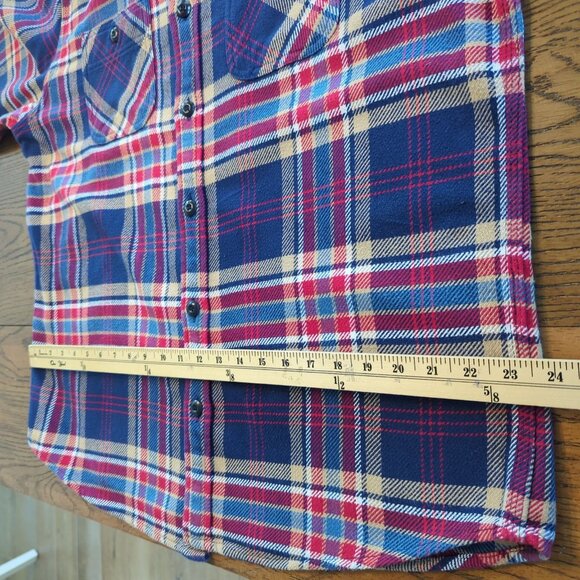 Lands End Plaid Blue Red Work Plaid Shirt size Large Heavy Button Front - Picture 11 of 15